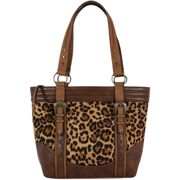 NWT! Justin Cheetah Animal Print Concealed Carry with Brown Trim Tote - Picture 1 of 12
